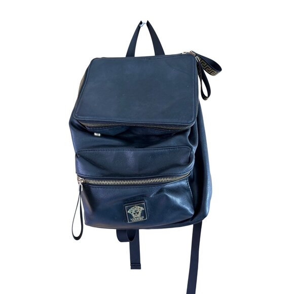 Versace Parfums Mens Faux Leather Black Backpack with Gold Details Modern - Picture 3 of 12